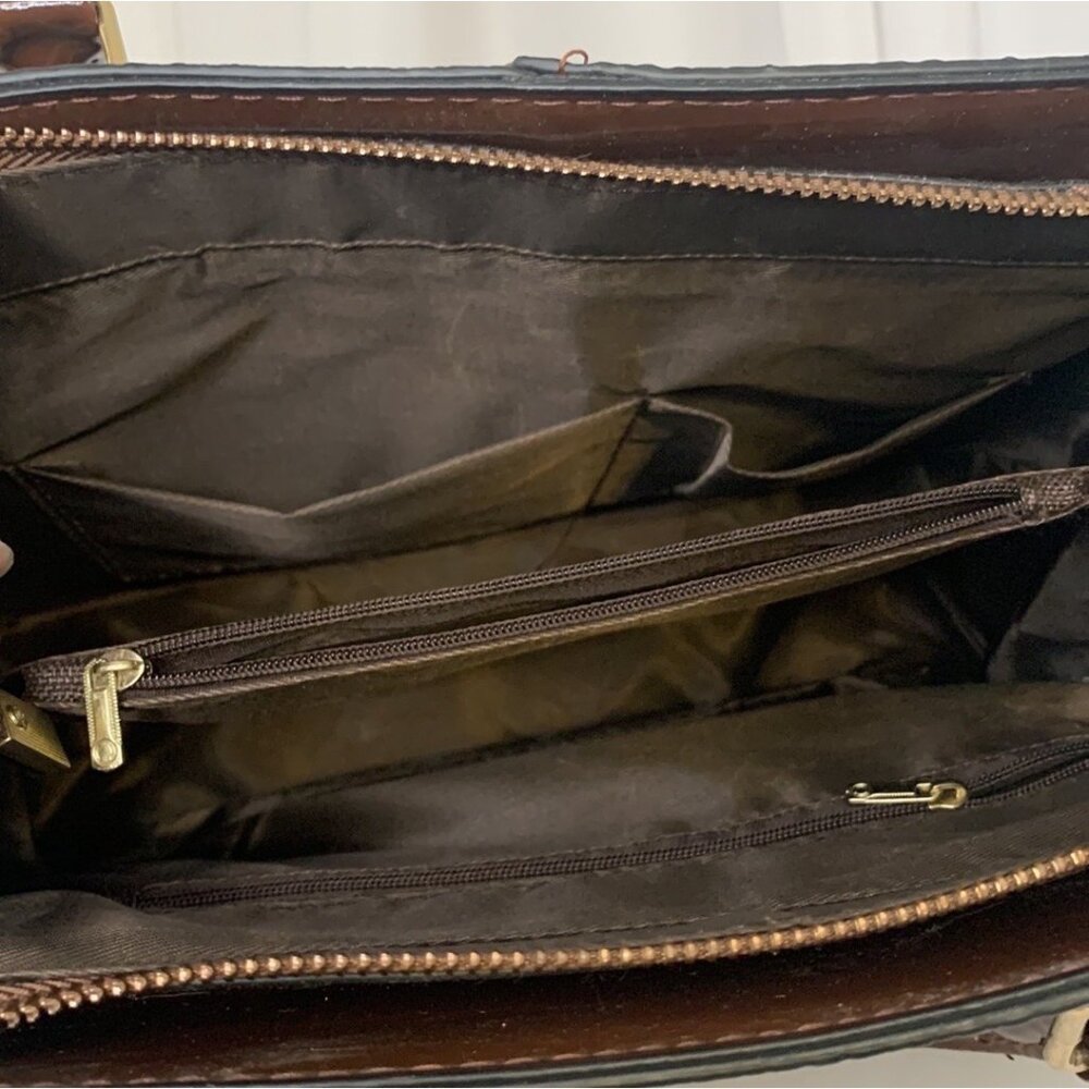 Python Print Embossed Patent Brown Shoulder Bag W… - image 8